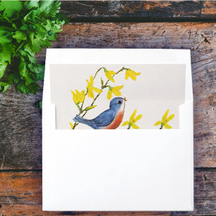 Singing Blue Red Bird on Branch Yellow Flowers Envelope Liner