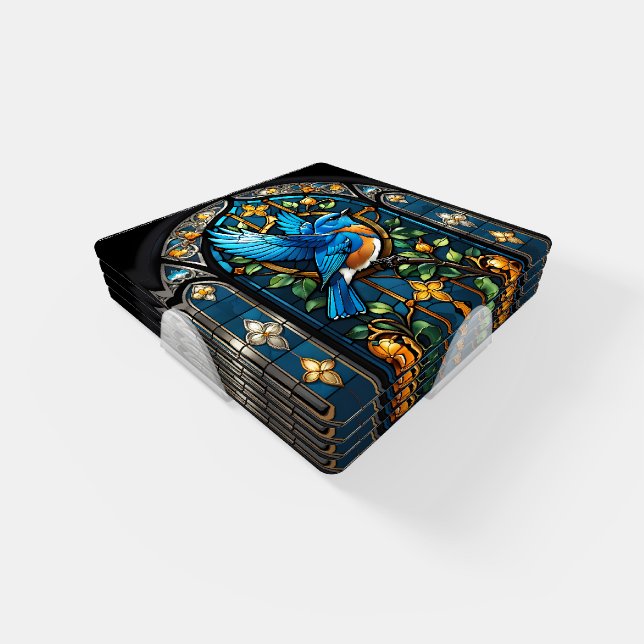 Singing Bluebird: Stained Glass Serenade Coaster Set (Set)
