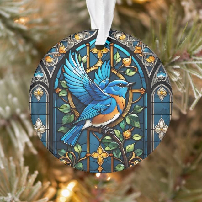 Singing Bluebird: Stained Glass Serenade Ornament (Tree)
