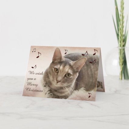 Singing Brown and Gray Tabby Cat Christmas Card