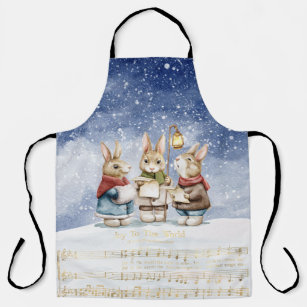 Singing Bunnies in the Snow   Joy to the World Apr Apron