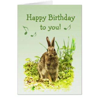 Singing Bunny Rabbit in Grass Birthday Card