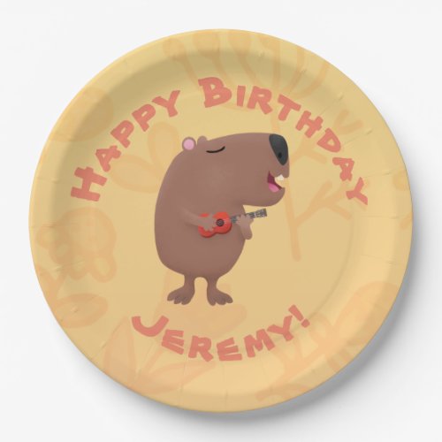 Singing capybara personalised birthday cartoon paper plates