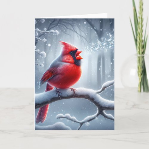Singing Cardinal On Winter Branch Thinking of You Card