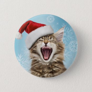 Singing Cat Christmas Button by lamessegee at Zazzle