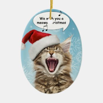 Singing Cat Christmas Ornament by lamessegee at Zazzle