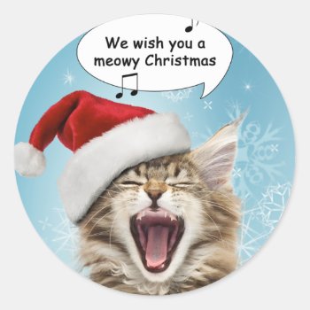 Singing Cat Christmas Stickers by lamessegee at Zazzle