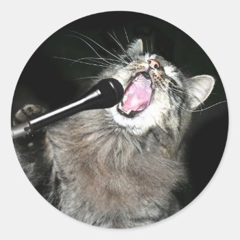 Singing Cat Classic Round Sticker by deemac1 at Zazzle
