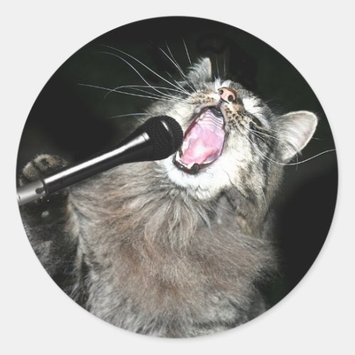 Singing cat classic round sticker