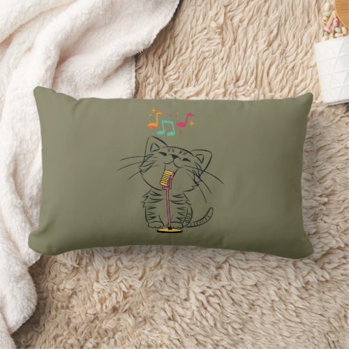 Singing Cat Throw Pillow Lumbar Pillow