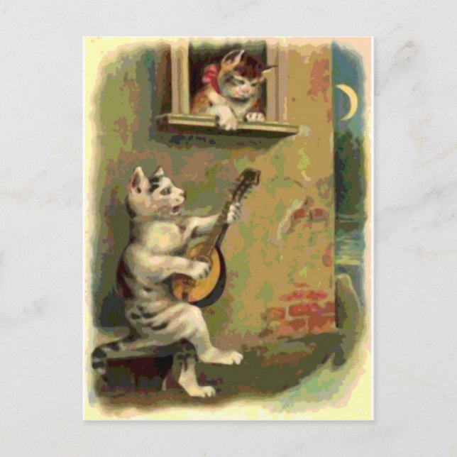 Singing Cat, vintage style Postcard (Front)