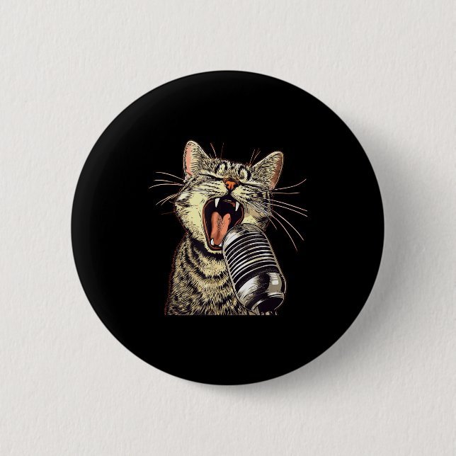 Singing Cat With Karaoke Mic Costume  Button (Front)
