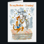 Singing Cats 11th Fun Birthday Card for a Brother<br><div class="desc">A fun birthday card for a 11 year old Brother with two cool cats,  singing 'Happy Birthday',  accompanied by guitar and maracas; from a handpainted illustration by Judy Adamson. You can change the inside message if you wish.</div>