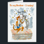 Singing Cats 11th Fun Birthday Card for a Brother<br><div class="desc">A fun birthday card for a 11 year old Brother with two cool cats,  singing 'Happy Birthday',  accompanied by guitar and maracas; from a handpainted illustration by Judy Adamson. You can change the inside message if you wish.</div>