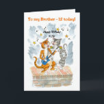 Singing Cats 12th Fun Birthday Card for a Brother<br><div class="desc">A fun birthday card for a 12 year old Brother with two cool cats,  singing 'Happy Birthday',  accompanied by guitar and maracas; from a handpainted illustration by Judy Adamson. You can change the inside message if you wish.</div>