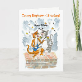 Singing Cats 13th Fun Birthday Card for a Nephew