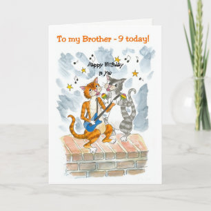 Singing Cats 9th Fun Birthday Card for a Brother