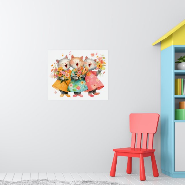 Singing Cats Holding Bouquets Poster (Nursery 1)