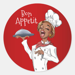 Singing Chef Woman on Red Background Classic Round Sticker