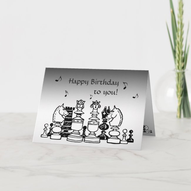 Singing Chess Pieces Silver Birthday Card