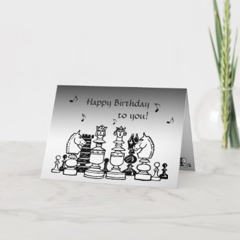 Singing Chess Pieces Silver Birthday Card by Bebops at Zazzle