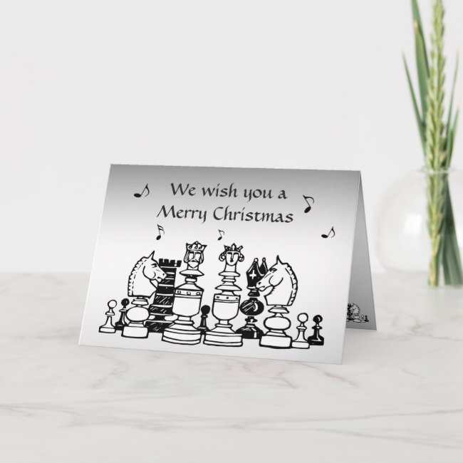 Singing Chess Pieces Silver Christmas Card