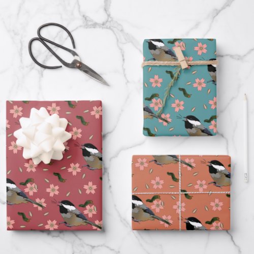 Singing Chickadee Caterpillar Whimsy Bird Watcher Wrapping Paper Sheets