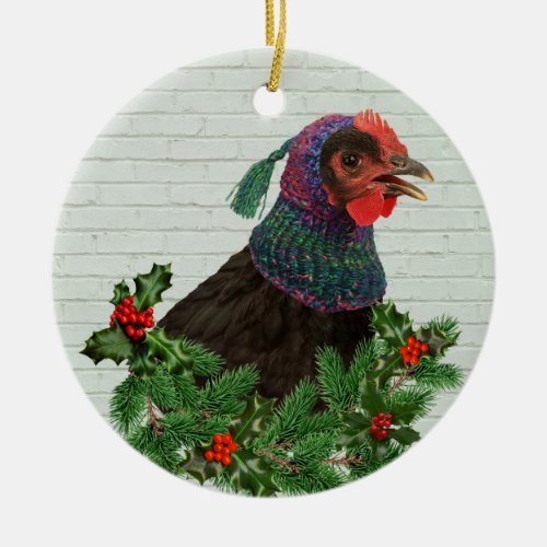 Singing Chicken Ceramic Ornament