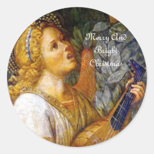 SINGING CHRISTMAS ANGEL MAKING MUSIC CLASSIC ROUND STICKER