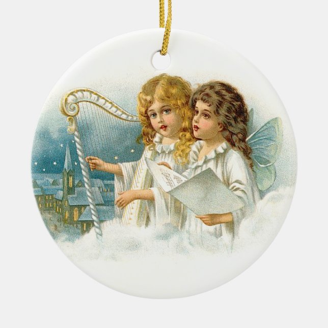 Singing Christmas Angels Ceramic Ornament (Front)