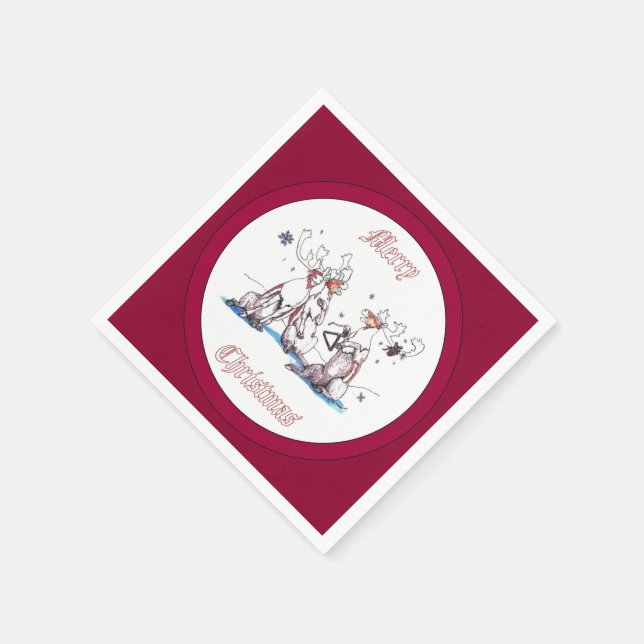 Singing Christmas Caribou Holiday Designed Paper Napkins (Corner)