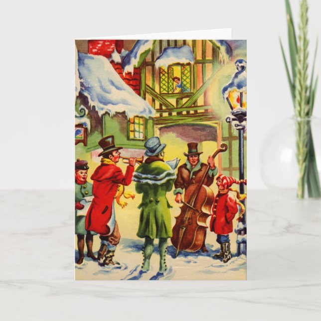 Singing Christmas Carols on a Snowy Evening Holiday Card (Front)