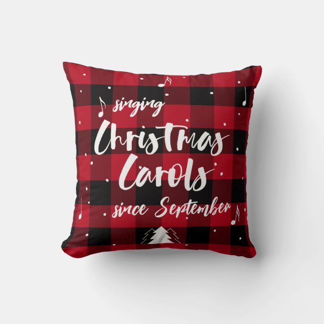 Singing Christmas Carols Red Buffalo Plaid Throw Pillow (Front)