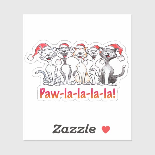 Singing Christmas Cats with Santa Hats Sticker (Sheet)