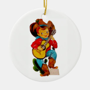 Singing Cowboy Kid Ceramic Ornament