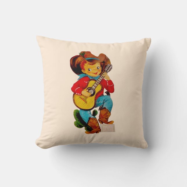 Singing Cowboy Kid Throw Pillow (Front)