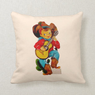 Singing Cowboy Kid Throw Pillow