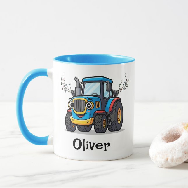 Singing Cute Musical Blue Tractor Mug (With Donut)