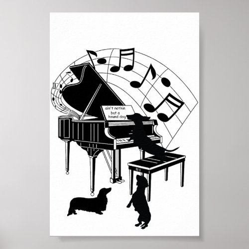 Singing Dachshund Piano Print Poster Paper Matte