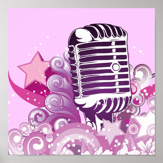 singing diva vintage microphone vector poster (Front)