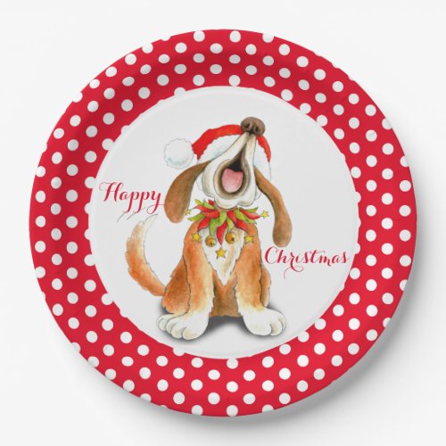 Singing dog Happy Christmas party paper plate