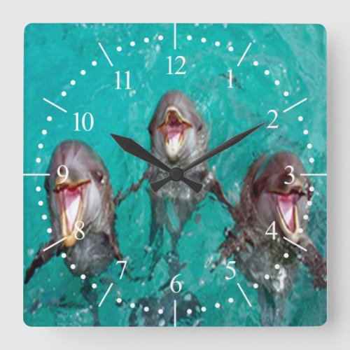 Singing Dolphins in the ocean Square Wall Clock