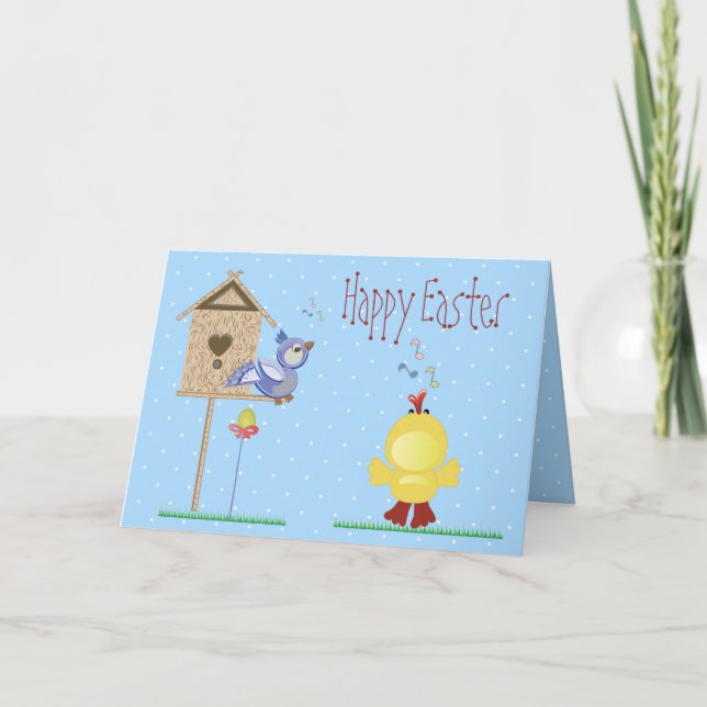 Singing Easter Chick & Bird Holiday Card (Front)
