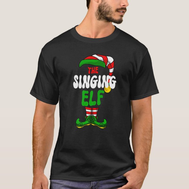 Singing Elf Pajama Matching Group Christmas Holida T-Shirt (Front)