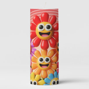Singing Flowers Illustration with Music Notes Pillar Candle