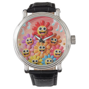 Singing Flowers Illustration with Music Notes Watch