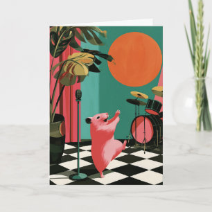 Singing Hamster Retro Music Colorful Art Card