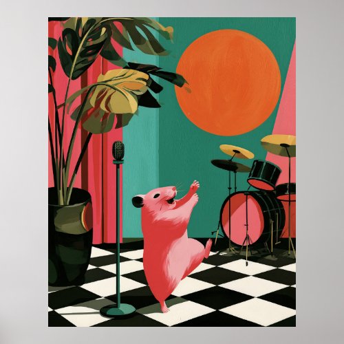 Singing Hamster Retro Music Wall Art