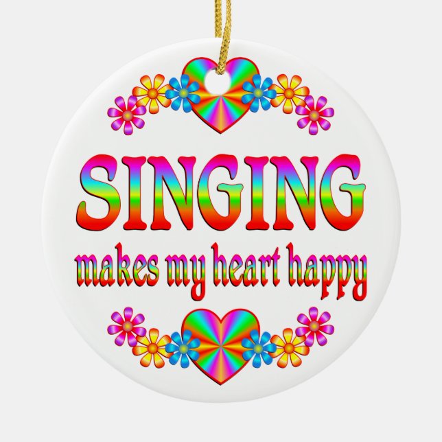 Singing Heart Happy Ceramic Ornament (Front)