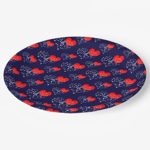Singing Heart Pattern. Red Hearts, White Notes Pap Paper Plates